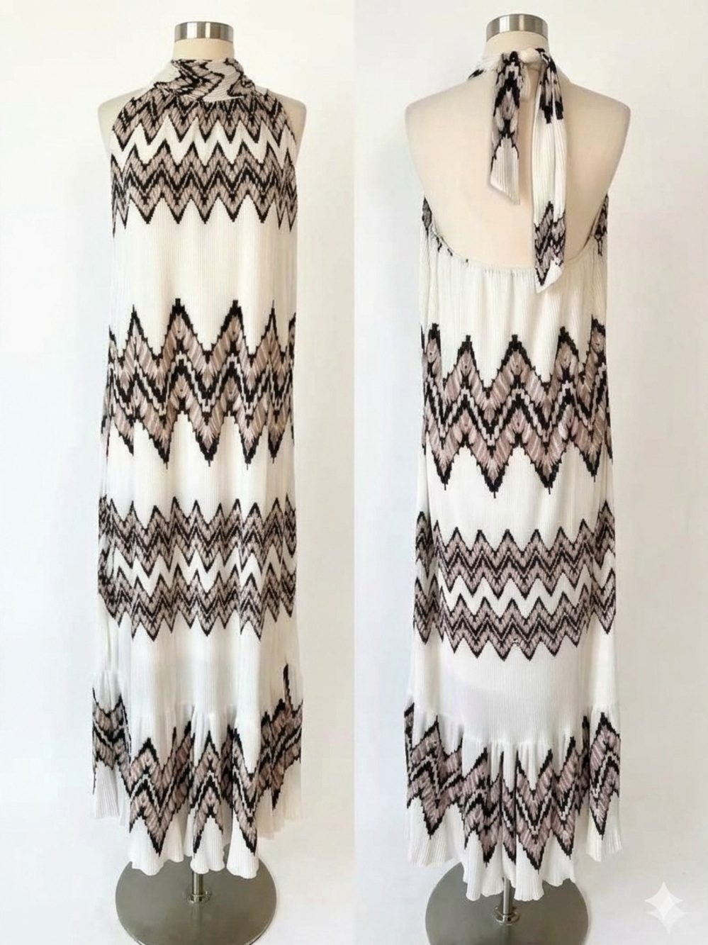 Cato Ivory Breeze Plissé Halter Maxi Dress Medium NWT Sleeveless Tie Back